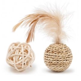 Cat Toy Pet Rattan Ball Cat Toy Funny Faux Feather Cat Bell Ball Kitten Playing Interactive Ball Toys Pet Supplies