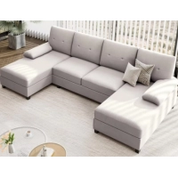 Sectional Sofa Couches Living Room, 4 Seat U-Shaped Sofa Couch Living Room Furniture Sets Clearance with Double Chaises, Beige