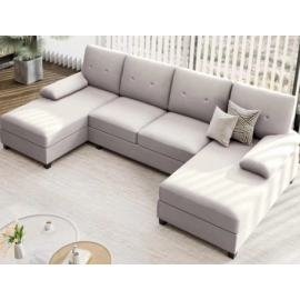 Sectional Sofa Couches Living Room, 4 Seat U-Shaped Sofa Couch Living Room Furniture Sets Clearance with Double Chaises, Beige