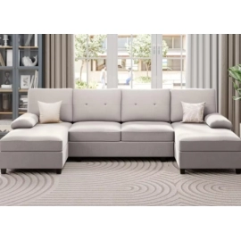 Sectional Sofa Couches Living Room, 4 Seat U-Shaped Sofa Couch Living Room Furniture Sets Clearance with Double Chaises, Beige