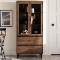 Furniture Company Glass Door Storage Hutch for Living Room, 68 Inch, Contemporary, Dark Walnut