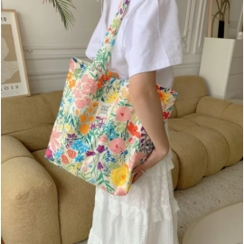 Large Capacity Shoulder Bag Fashion Vintage Floral Cotton Fabric Shopping Bags Handbags Book Bag Ladies