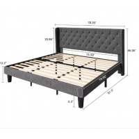 King Size Upholstered Platform Bed Frame with Wingback and Button Tufted Headboard for Reading, Strong Wood Slat Support, Moder