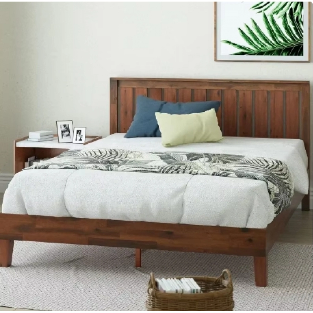 Vivek Deluxe Wood Platform Bed Frame with Headboard / Wood Slat Support / No Box Spring Needed / Easy Assembly, King